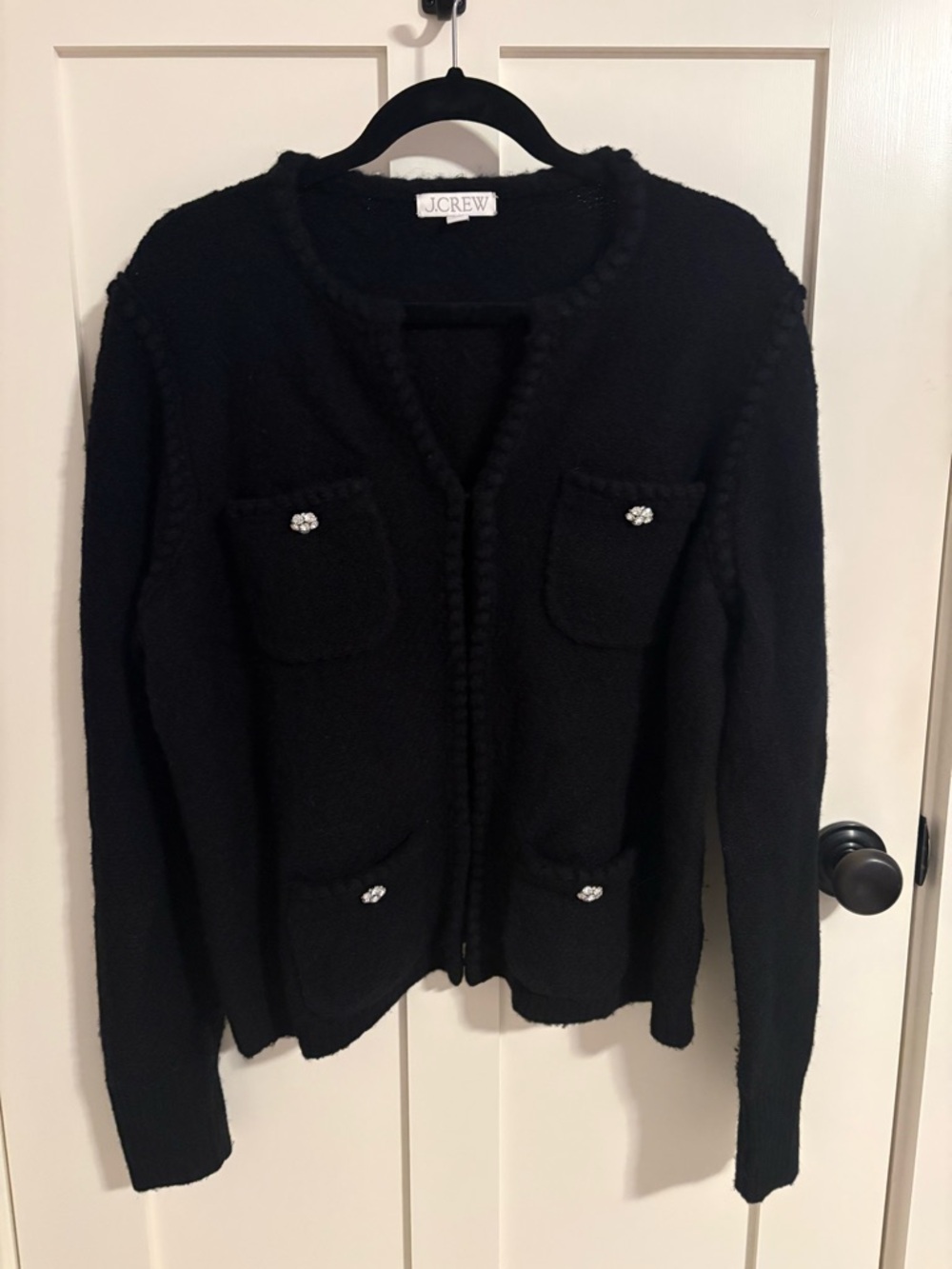 J. Crew Black Knit Pocket Cardigan with Decorative Buttons